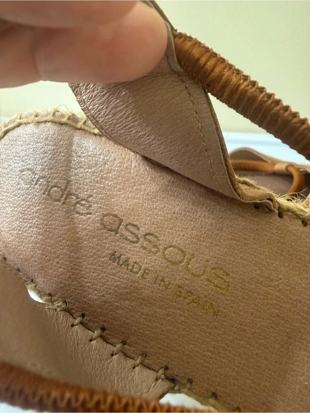 NWOT Andre Assous 10 Leather Espadrille Wedge Slingback Sandal Cognac Spanish